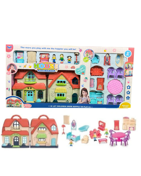 🏡 مجموعة بيت لعب متكاملة للأطفال مع دمى وإكسسوارات